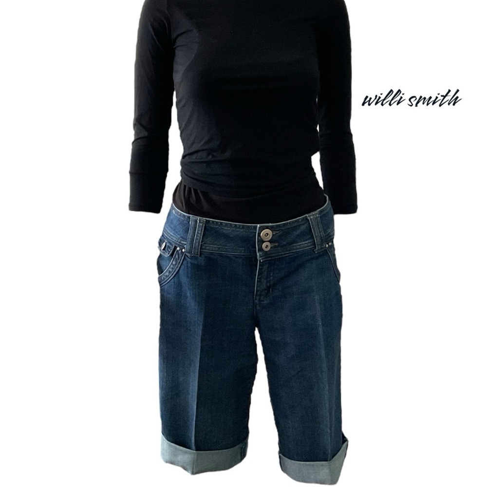 WILLi Smith Blue Denim Capri Cupped Jean Short Pocket Belt Loop Zipper SZ 8